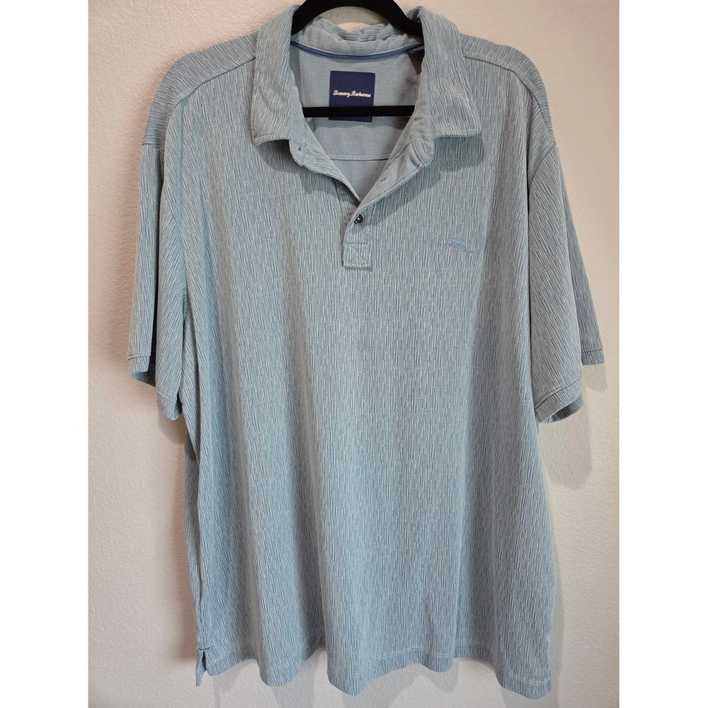Tommy Bahama Polo Shirt Mens XXL Blue Textured Marlin Logo Excellent